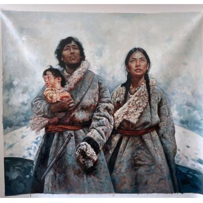 西藏题材油画  大芬村油画 艾轩的油画作品《圣山》临摹