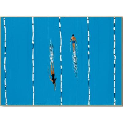 游泳画蓝色纹理墙艺术大型游泳比赛画蓝色简约画