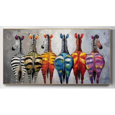 手绘抽象动物油画，彩色斑马，适用于客厅、玄关、餐厅的现代简约墙面装饰 大芬村油画工作室